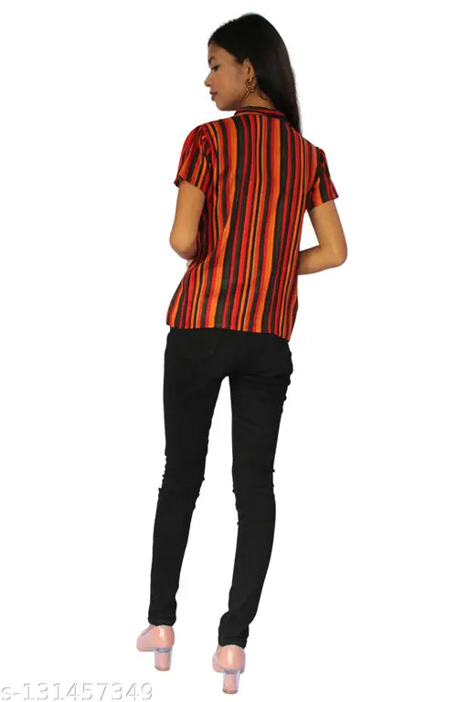 Multicolor rayon stripe short sleeve t-shirt for women, trendy and comfortable, made in India