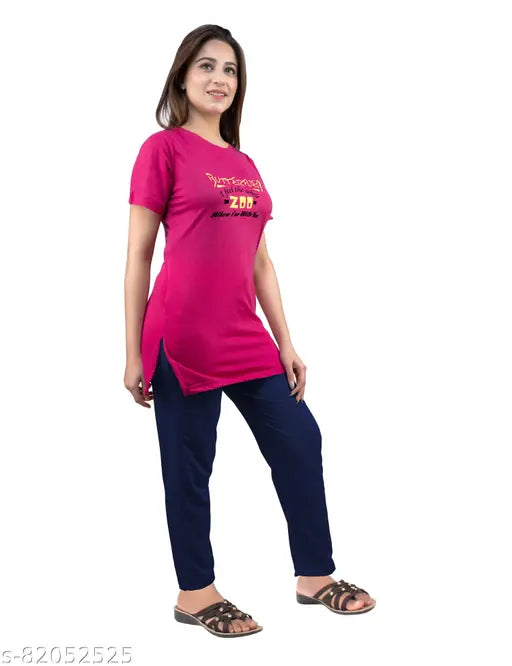 AMAHA cotton blend women's long t-shirt and pajama set, solid color summer nightwear for warm nights