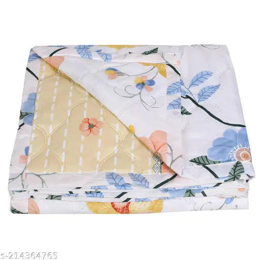 Nivasam Luxury Designer Ultrasonic King double quilted reversible comforter bedcover bedspread ultra premium, white and blue floral print