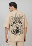 Beige cotton oversized anime printed T-shirt for men - trendy graphic, perfect casual wear