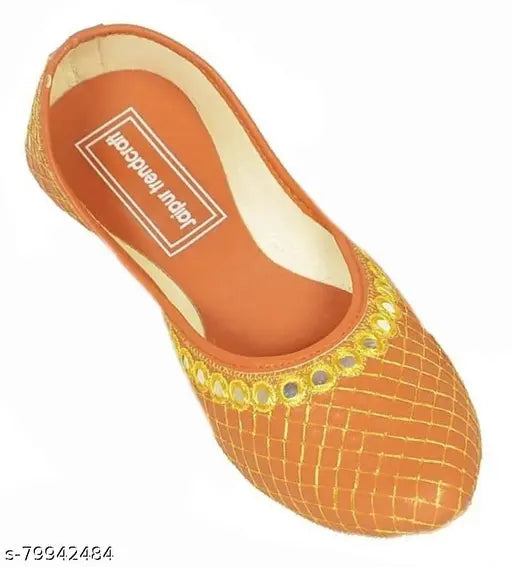 Embellished tan synthetic slip-on Punjabi Jutti for women, comfortable outdoor/partywear with ethnic touch