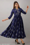 Dark Blue Viscose Rayon Hanumantra Floral Print Women's Top with Three-Quarter Sleeves, Indian origin