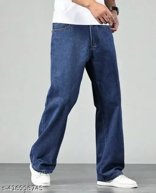 Dark blue denim men's regular fit casual pants