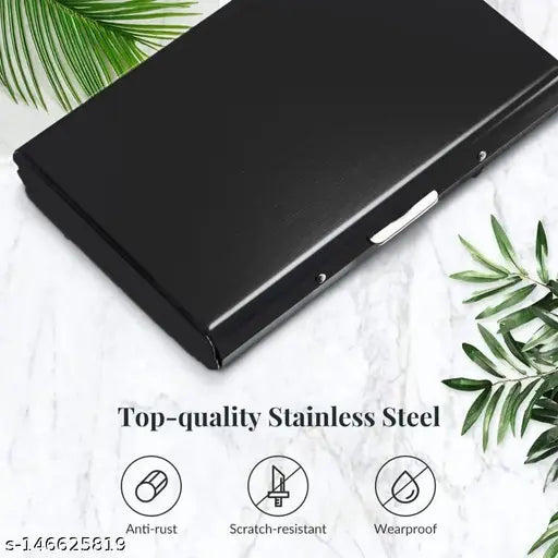 Stainless steel men's wallet with 5 compartments, anti-RFID protection, solid construction for daily use