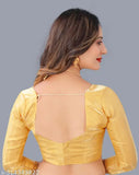 Golden mirrored work saree, embellished with trendy sensational embroidery, perfect for festive parties and weddings