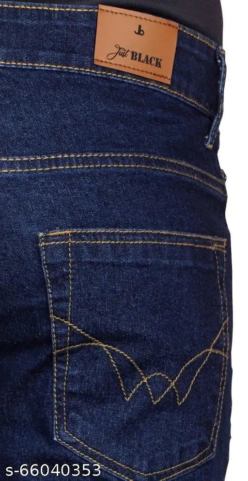 Black cotton men's skinny jeans, dark blue solid pattern. Just Black Men's Skinny Dark Blue Jeans - Regular fit, stretchable, sizes: 28-50