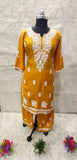 Rayon embroidered net Kurta and plazzo set, latest designer women's fashion with three-quarter sleeves, India origin