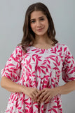 Cotton printed long Anarkali gown kurtas, short sleeves, Indian fashion