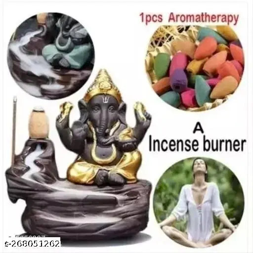 Ganesha incense holder set, black and gold color, 15 cones included, showpiece decorative item
