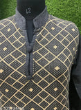 Acrylic winter wear knitted straight kurta & palazzos set, printed net pattern, three-quarter sleeves
