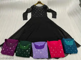 Black Georgette Embellished Apple Dress with Long Sleeves, Indian origin