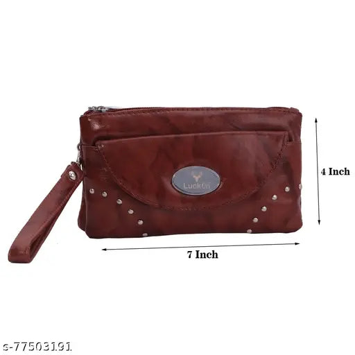 Womens genuine leather hand cluth bag, smartphone holder, purse, size large, 7x4 inches, Bombay sheep leather
