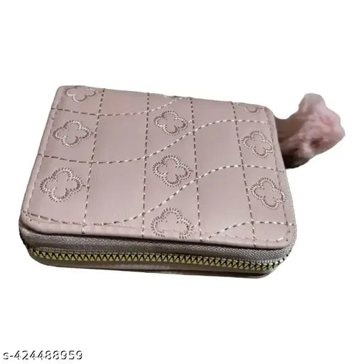 Trendy pink leather clutch with multiple card slots and gold zipper