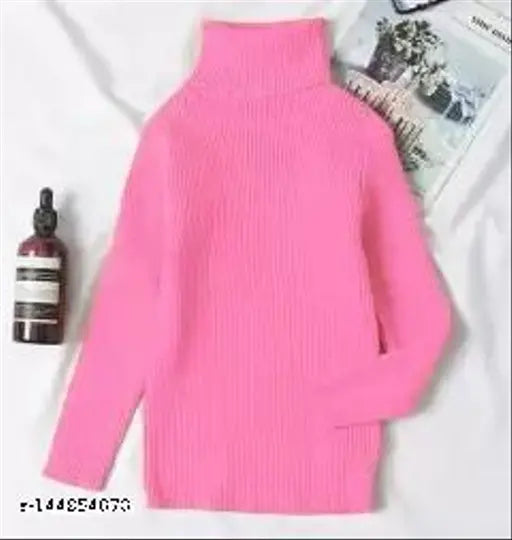 Woolen baby pink high neck sweater for boys and girls winter, solid pattern, various sizes from 0-3 months to 6-7 years
