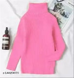 Woolen baby pink high neck sweater for boys and girls winter, solid pattern, various sizes from 0-3 months to 6-7 years