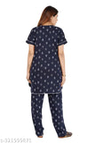 Rayon Cotton printed night suit top and pyjama set with pocket, featuring short sleeves and pocket. Soft, comfortable, and stylish Indian-made RILO nightwear