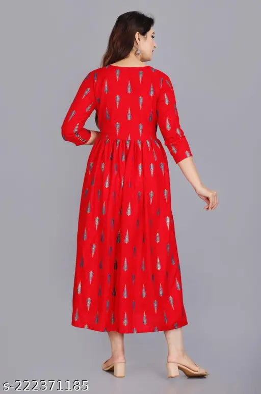 Red cotton anarkali kameez, button closure