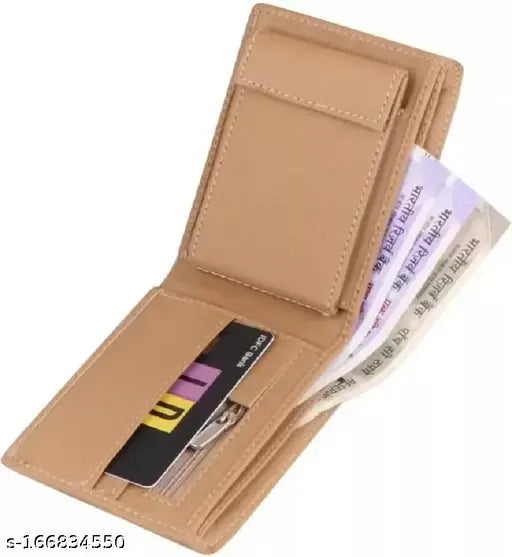 Brown faux leather classic world wallet for men, ultra slim design with 2 compartments, perfect for everyday use
