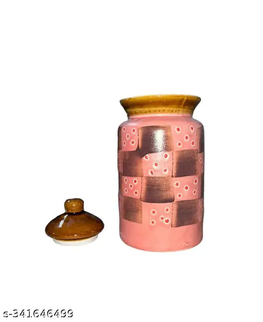 Pink ceramic jar, lid for storage, pack of 2, 1000ml kitchen storage