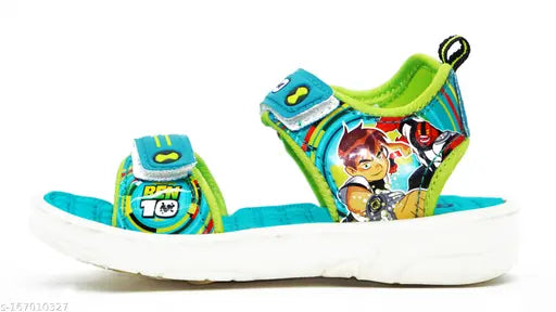 Limited edition cute sandals for kids, sea green with parrot decoration, green velcro closure