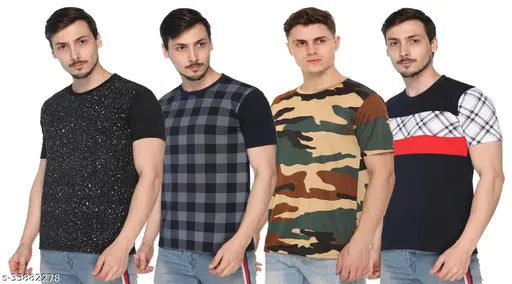 Cotton blend, printed Pretty Fashionable men's t-shirts (S: 37in chest, 25in length), trendy casual wear on display