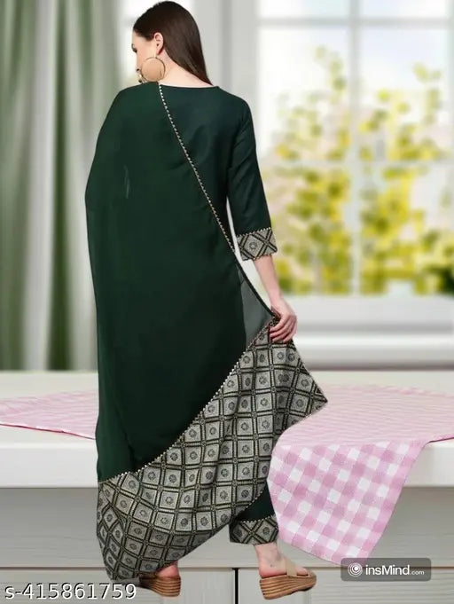 Embroidered net cotton kurta set with palazzos for women, pack of 3 sizes available from S to XXXL, Indian origin