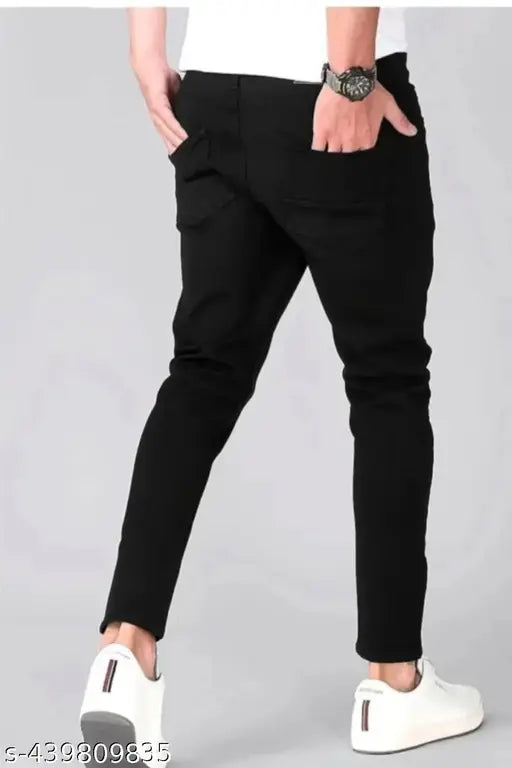 Black cotton jeans for men, placement print, casual and party wear, size 30, 32, India