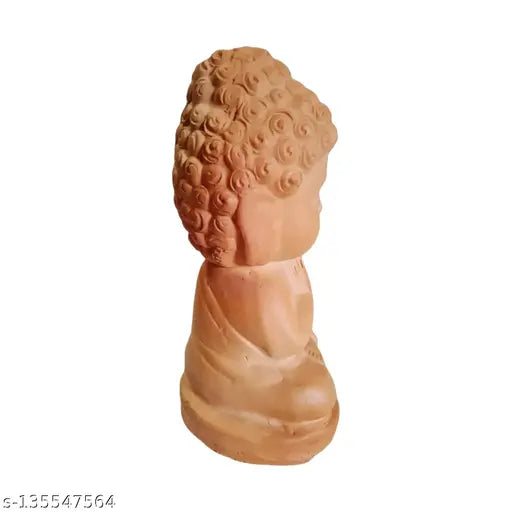 Terracotta clay Buddha statue with joined hands. Handmade product