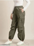 Khaki cargo pants, women's style, elastic waistband
