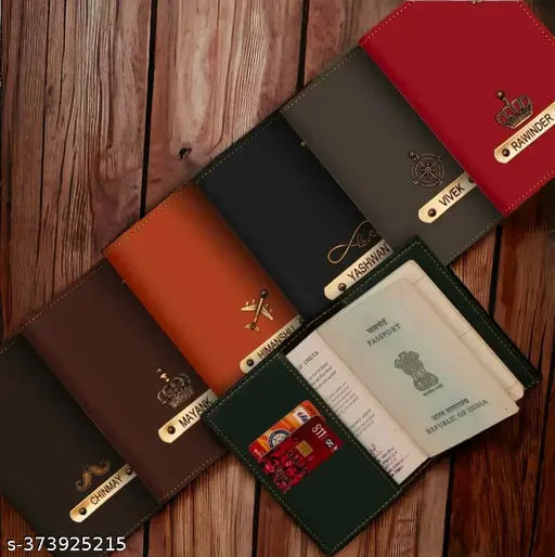 Customized PU passport cover combo set with unisex name charm design, choose from various colors for a personal touch