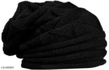 Black and white patterned knit cap, ribbed texture, adjustable fit
