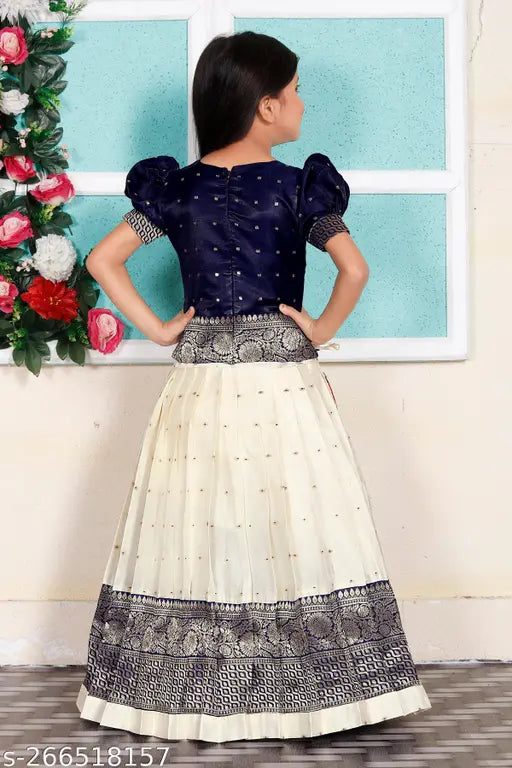 Embellished cotton silk lehenga choli for kids in traditional Pattu style, Indian origin