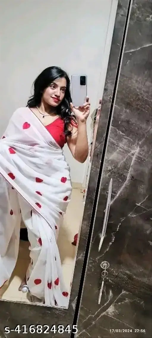 Trendy embroidered georgette saree, vibrant design and border