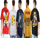 Cotton oversized half-sleeve t-shirt combo for men, printed with various designs in sizes S, L, XL, XXL (India)