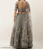 Navy blue nylon embroidered Lehenga Choli for girls aged 3-15, semi-stitched for custom fit, Indian craftsmanship