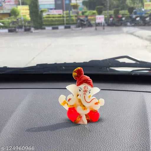 Small 5.5 cm Ganesh Ji idol for car dashboard, Indian handcrafted deity figurine on dash board