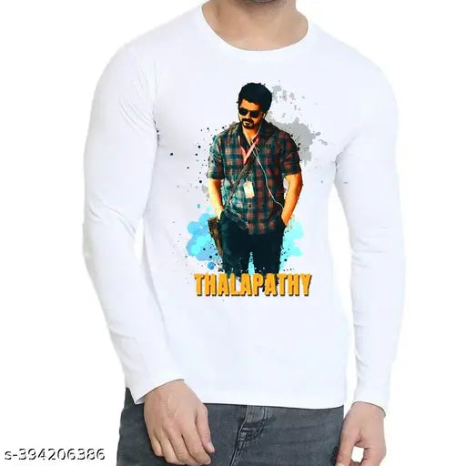 Thalapathy Vijay printed white cotton blend long sleeves t-shirt for boys under 99-199, Indian clothing on model