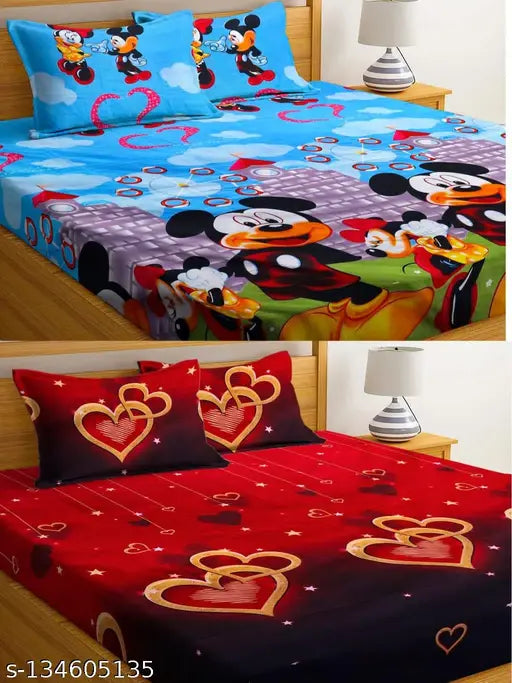 Children's comforter set, blue and red Minnie Mouse designs on polycotton fabric, 2 sets including 4 pillowcases