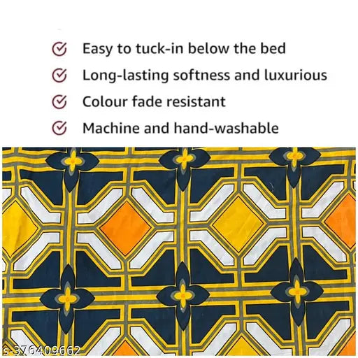 Multi-color elastic fitted double bedsheet with 2 pillow covers (90x90"), 290 TC cotton, ideal for summer. Machine washable. Made in India