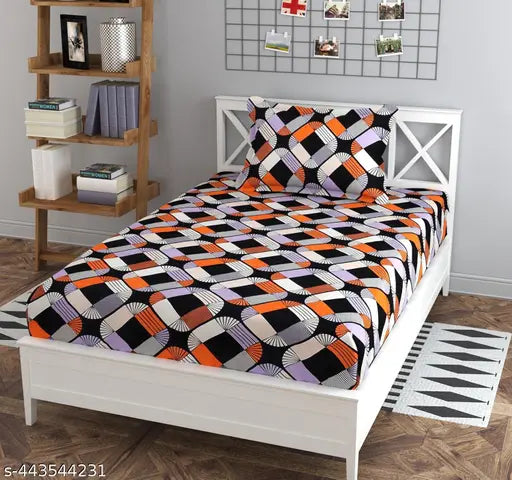 Modern single bed sheet, glace cotton, geometric pattern for a fresh look on a fitted bed