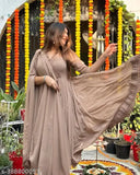 Pink Georgette Chiku gown with complete lining, traditional Indian attire for women, solid monochrome lace