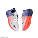 Black and white kids shoes with orange laces