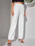 White cropped wide-leg pants, belted waist, elastic ankle cuffs