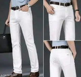 Cotton blend plain white jeans for men, AHSY21 - versatile fit for sizes 28, 30, and 32 (India origin)