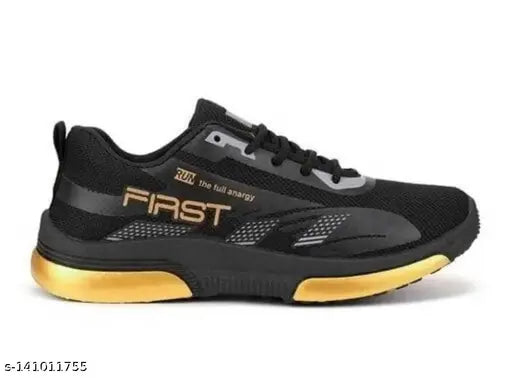 Sports running shoes walking shoes for women and girls daily use shoes for women, black with gold accents
