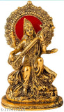 Saraswati metal statue, 22x12 cm, Indian-crafted Saraswati deity for home decor and pooja items