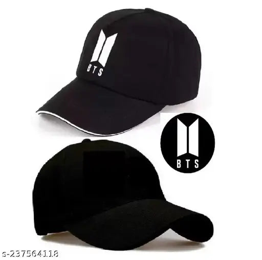 Black BTS Printed Adjustable Baseball Cap - Cotton, Unisex design with Korean Pop graphics, suitable for outdoor activities or hip-hop style