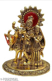 Metal Radha Krishna Standing Figure with Cow - Indian Krishna Idol