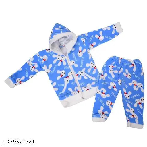 Wool unisex winter hoodie set, printed pattern for kids (0-5 years) from India