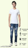 Blue cotton blend slim fit men's jeans